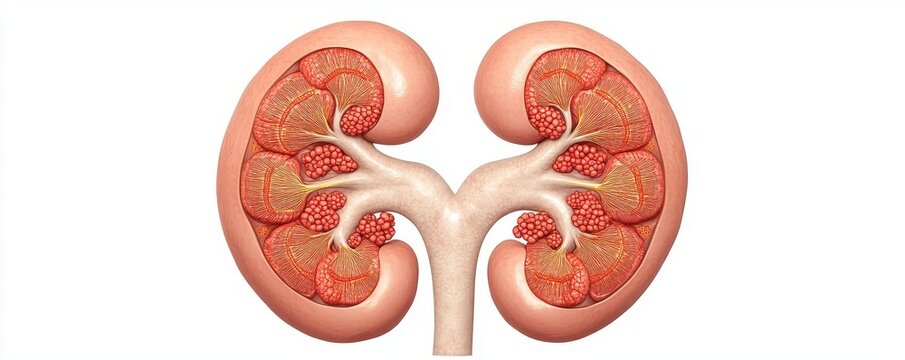 kidney anatomy diagram, cross-section, pink clip art preview