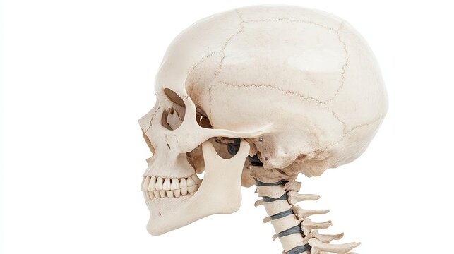 A side profile of the human skull, showing the bone structure, skull, side view, clipart
