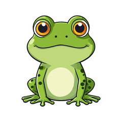 Cute cartoon frog isolated on white background. Childish vector illustration in cartoon style. For poster, greeting card and baby design, sticker