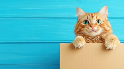 A cat peeking out of a cardboard box with its paws on the side, AI