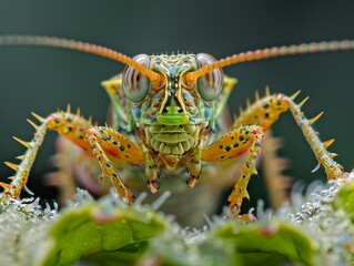 Fototapeta premium Close Up of a Spiky Grasshopper with Stunning Detail