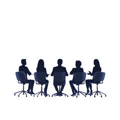 Fototapeta premium Group of professionals in a meeting, dark silhouettes against a white background. transparent background