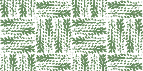 Abstract tribal botanical seamless pattern with green brush stroke textured fern leaves. Artistic floral drawing naive paintbrush grunge branches print for textile design, wrapping paper, surface © Tatahnka
