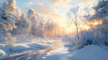 A Snow-Covered Landscape Bathed in Light