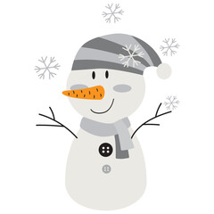 Vintage snowman  vector cartoon flat style illustration