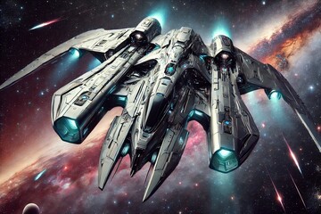 Futuristic Sci-Fi Spaceship with Sleek Aerodynamic Design in Deep Space