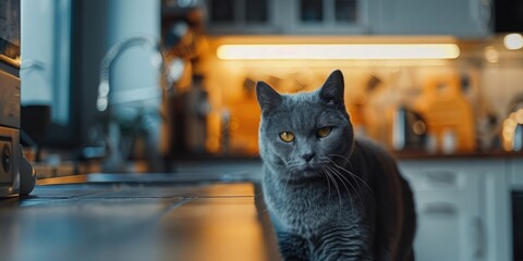 Shorthair Cat wandering through the kitchen