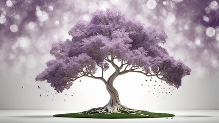 Purple tree on white background, 3d rendering. Computer digital drawing.