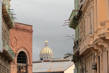 The stone clad, gilded cupola of the Capitolio Nacional Capitol seen from the Malecon Esplanade following Calle Blanco Street. Havana-Cuba-730 © rweisswald