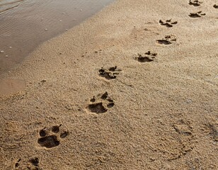 displays the marks of a cat's paw trampled on the sand, with a clear pattern