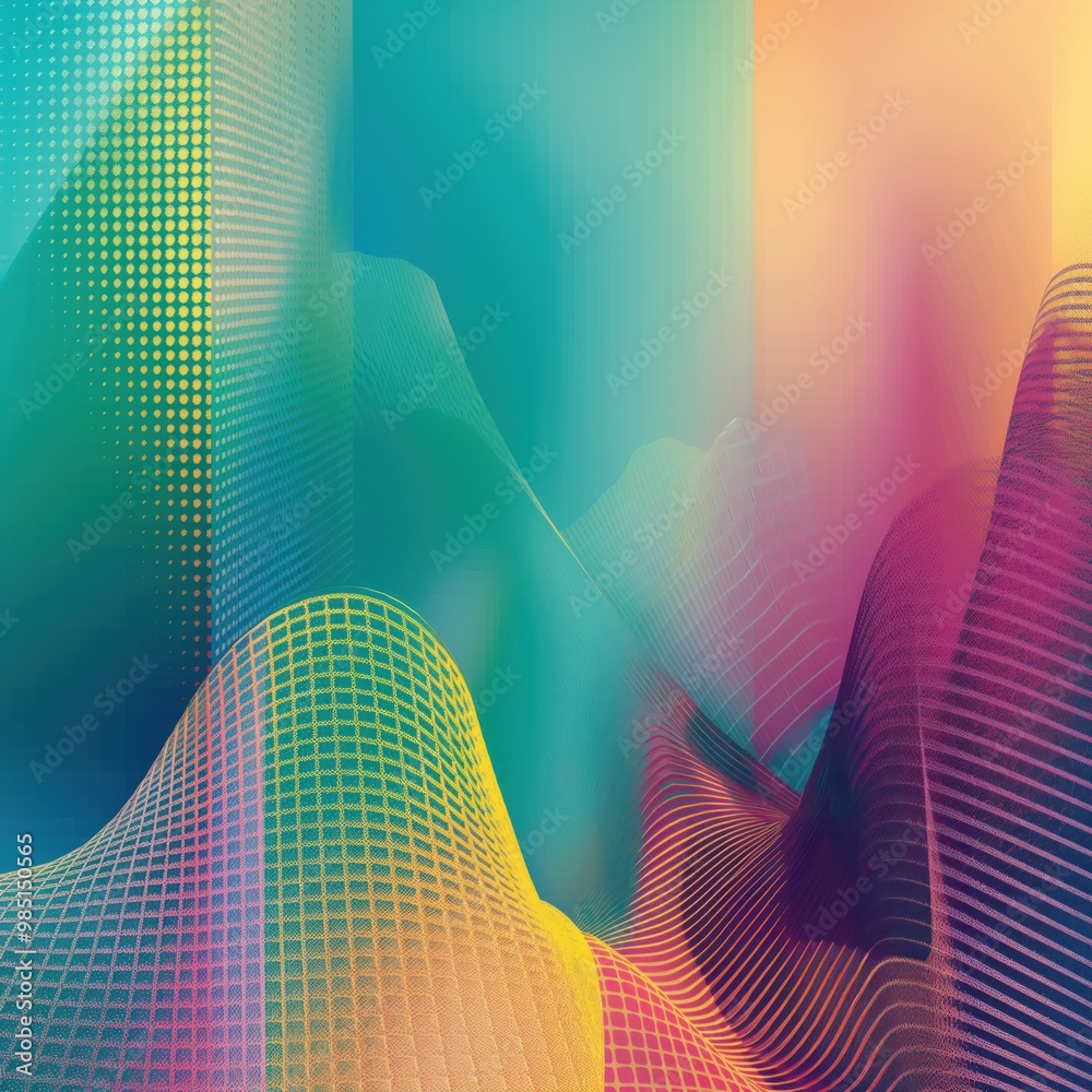Poster vibrant, colorful mesh gradient background with abstract shapes. geometric patterns, modern design, 