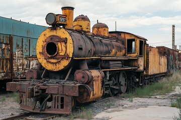 Naklejka premium Rusty Abandoned Steam Locomotive Train Engine