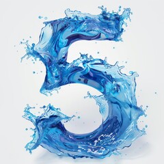 Water alphabet, realistic numbers water, water font number 5
