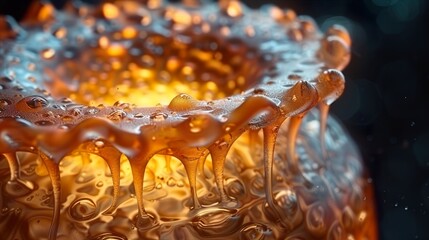Golden Liquid Droplets Abstract Macro Photography