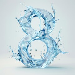 Water alphabet, realistic numbers water, water font number 8