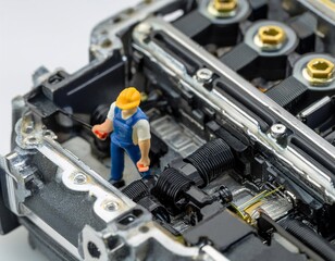 miniature of a technician repairing technological equipment, reflecting the concept of device maintenance, system repair