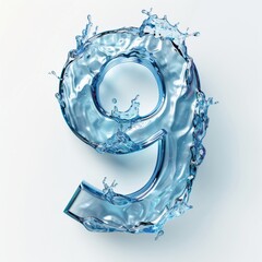 Water alphabet, realistic numbers water, water font number 9