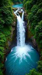 Obraz premium Tranquil jungle waterfall in lush green scenery