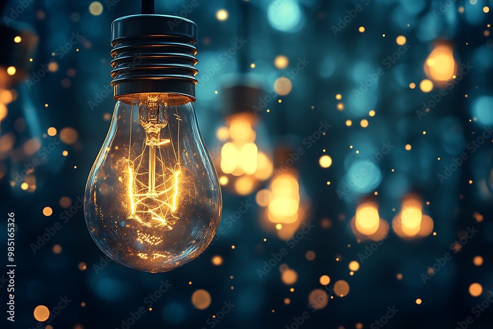 Canvas Prints Close up of glowing light bulb with bokeh background. Concept of ideas, innovation, and inspiration