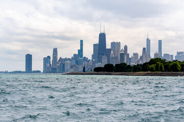 Lake Michigan with Chicago Skyline in the Back | View from Belmont Harbor | Choppy Waves Lake...