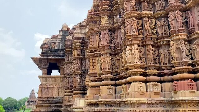 Kandariya mahadev temple and Devi Jagadambi temple in khajuraho the group of monuments of hindu and jain temples in chhatarpur district, madhya pradesh, India.Unesco world heritage site.