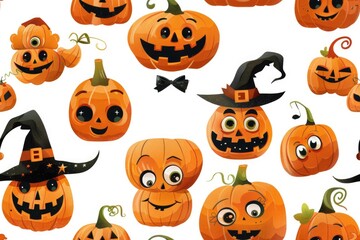 Playful halloween pumpkin seamless pattern for festive design and decoration. AI