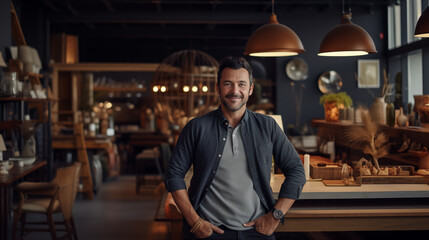 Fototapeta premium portrait of a small business owner of a furniture store with his products in the background