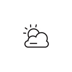 Sun and cloud icon. Simple black line drawing of a sun and cloud, representing a partly sunny day. Editable icon.