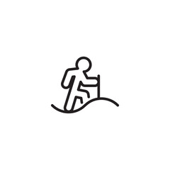 Hiking icon. Simple line drawing of a hiker with a walking stick, exploring the outdoors. Editable icon.