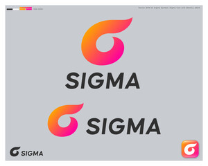 Sigma logo. Monogram. Pink-yellow greek letter Sigma as free shape.