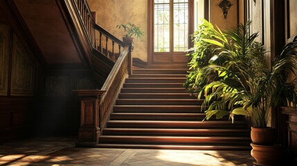 Charming vintage staircase showcasing classic interior design and timeless elegance