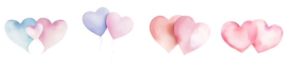 Two intertwined hearts, soft pastel shades, watercolor style