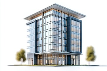 Modern Glass and Brick Office Building with Trees