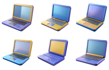 PNG laptop 3d collection, in cartoon style minimal on transparent, white background, isolate
