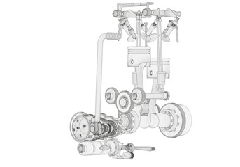 Two-cylinder engine on a white background. 