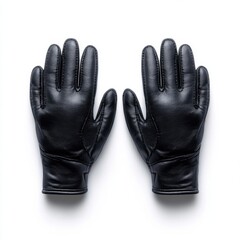 Elegant Black Leather Gloves on White Background