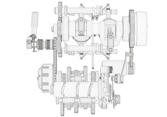 Two-cylinder engine on a white background. 
