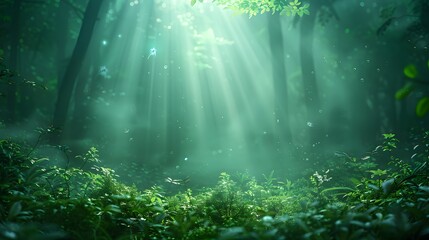 Fototapeta premium Magical forest with deep green background.