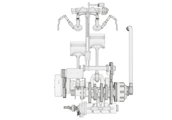Two-cylinder engine on a white background. 