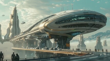 Obraz premium Futuristic AI-controlled transportation hub.