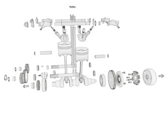 Two-cylinder engine on a white background. 