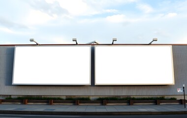 Two large white billboards are on a city street