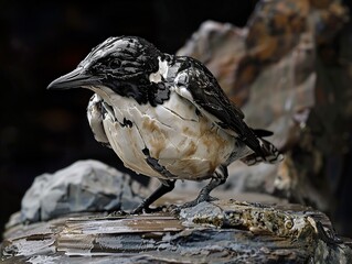 Black and White Bird Perched on a Rock