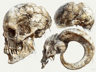 Detailed 3D Render of a Ram Skull