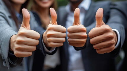 A group of people are giving thumbs up to each other. Concept of positivity and camaraderie among the group