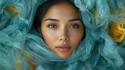 Human face buried in plastic pollution