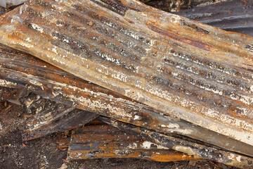 Detail of roof iron after a fire, Dunalley, Tasmania