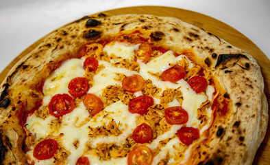 Traditional Brazilian artisan chicken pizza with catupiry cheese. Frango com catupiry