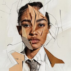 Abstract collage portrait of fragmented human face
