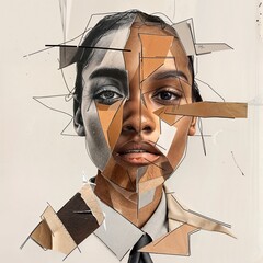 Abstract collage portrait of fragmented human face
